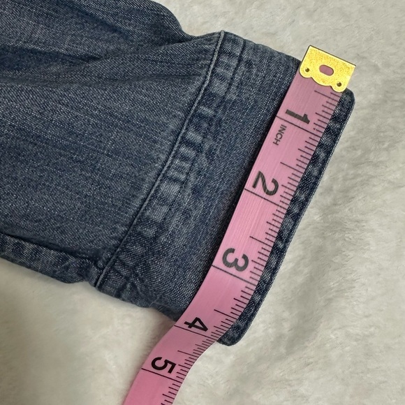 Eileen Fisher Blue Chambray Denim Asymmetrical Long Sleeve Shirt - Picture 9 of 14